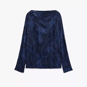 Zara Elegant Navy Blue Women's Co-ord Set Wrinkle style Jacquard